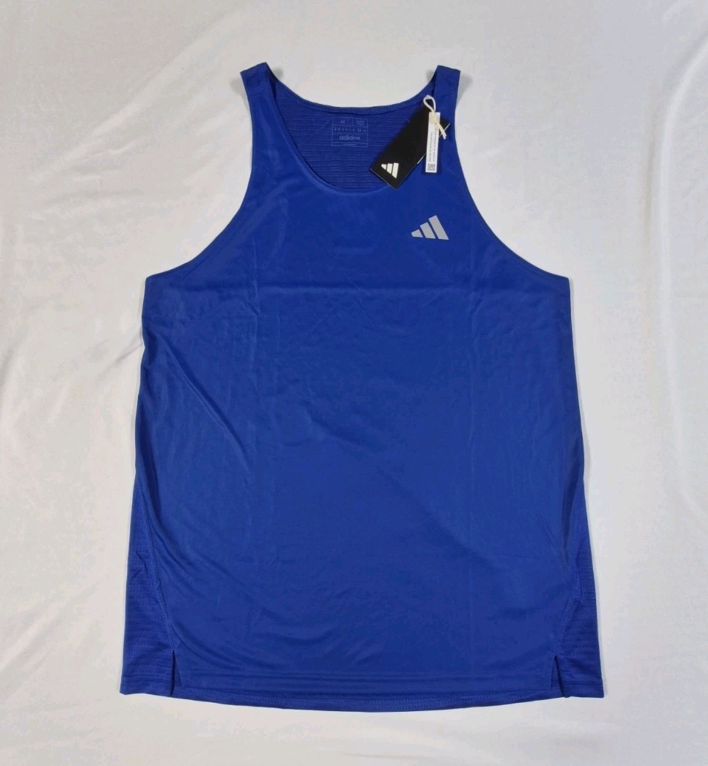 Adidas Own the Run Singlet Mens M Slim Fit Blue Reflective Running Tank Top NWT gallery