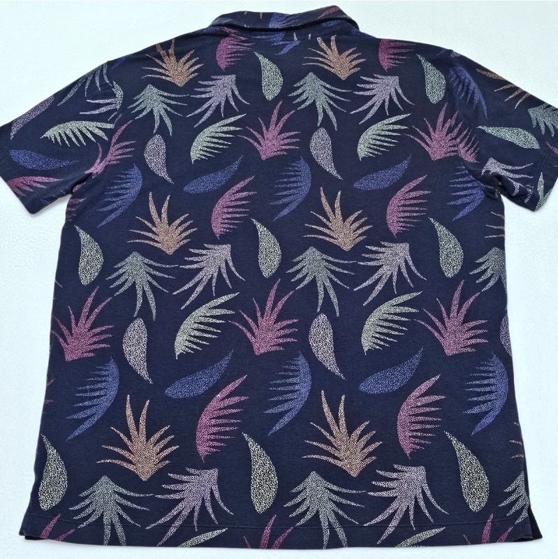 FABLETICS 24-7 Floral Leaf Pattern Navy Short Sleeve Polo Shirt - Men's LARGE L gallery