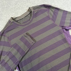 Lululemon Shirt Mens Large Purple Gray Striped Long Sleeve Athletic Running Tee