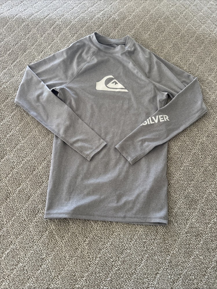 Quiksilver Surfing Shirt Long Sleeve Gray XL Beach Swimming Board A Frame Crest