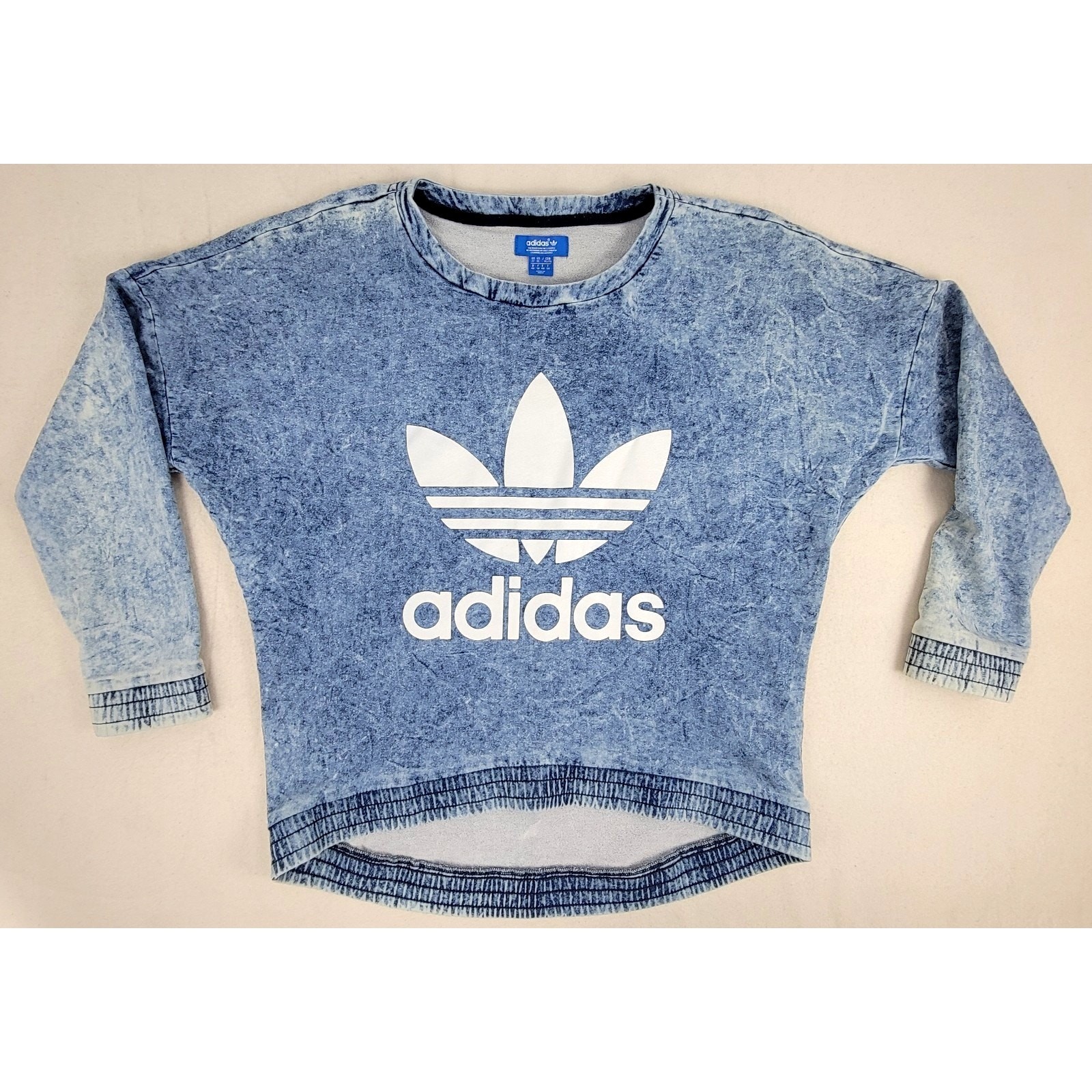 Rare Adidas Originals Acid Wash Sweatshirt Men XL Denim Look Trefoil Y2K gallery