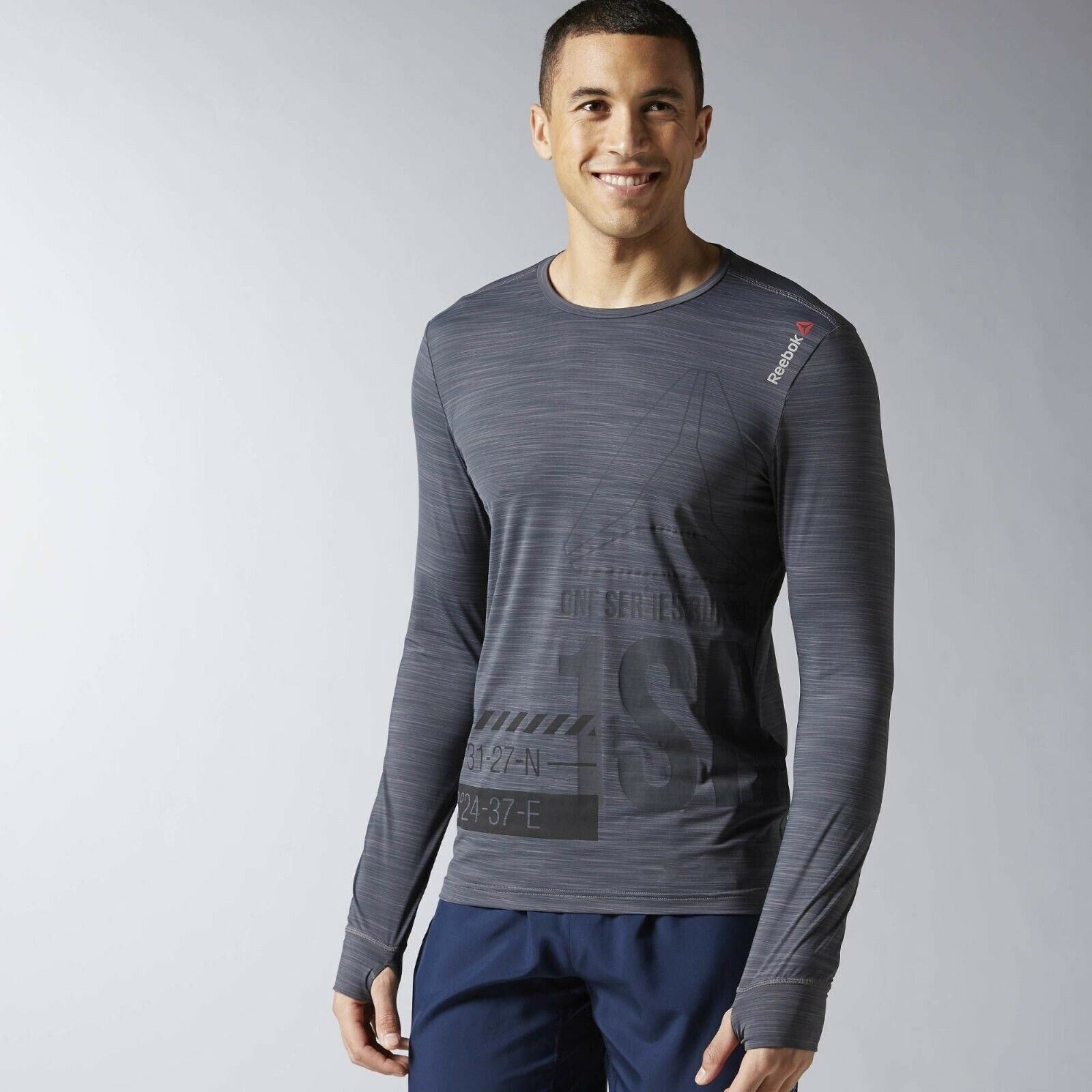 [AX9512] Mens Reebok Running Long Sleeve ActivChill Tee Shirt - Grey gallery