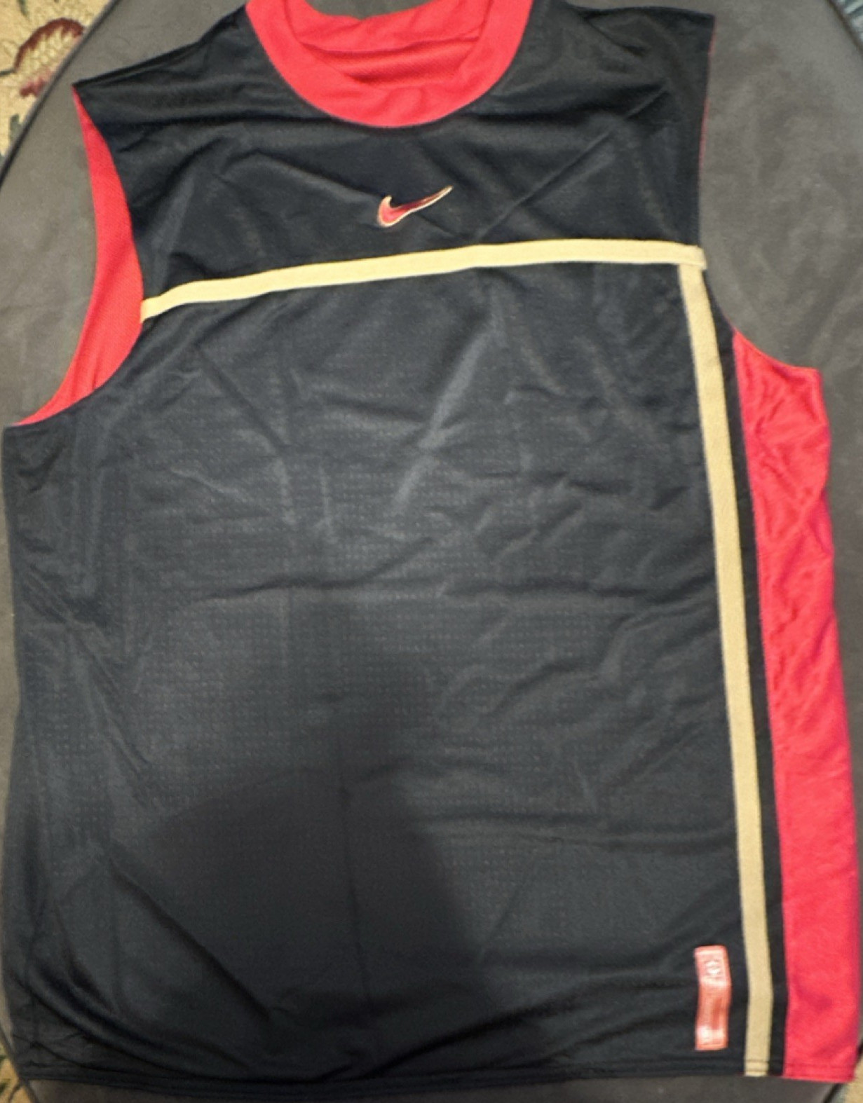 Nike Basketball Sleeveless Jersey Tank Black Red Tan Mesh Size L gallery