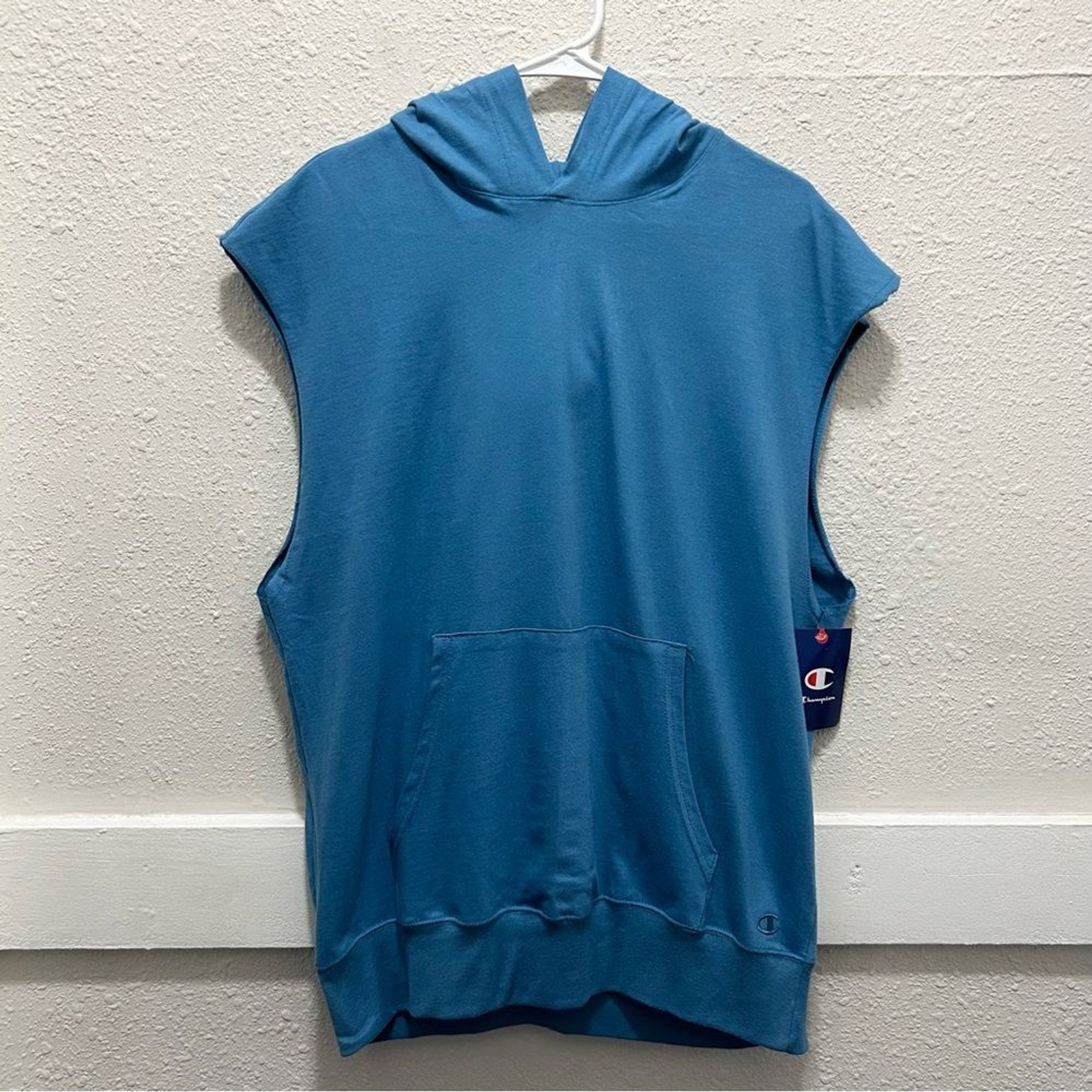 Champion Men's Middleweight Cut-Off T-Shirt Hoodie Mountain Air Blue NWT M gallery