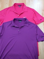 Two Men’s Large NIKE TIGER WOODS COLLECTION GOLF Polos pink & purple EUC