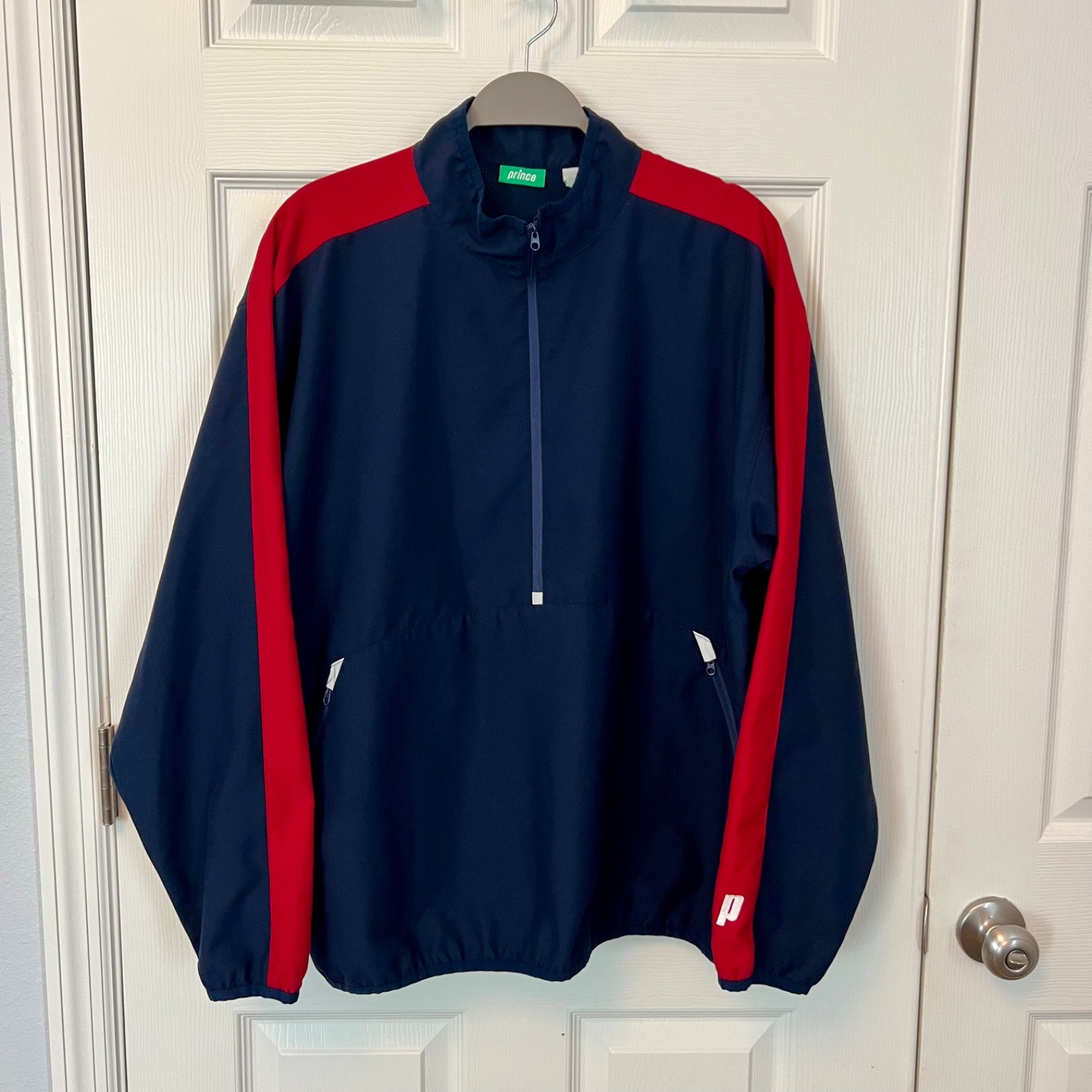 Prince Tennis Red Navy Half Zip Windbreaker Large 90s Retro Tenniscore Sport gallery