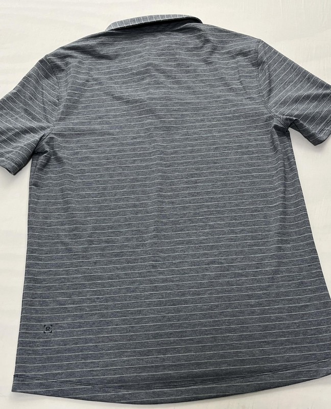 Lululemon Polo Shirt Mens Gray Striped Performance Golf Stretch Logo Preppy gallery