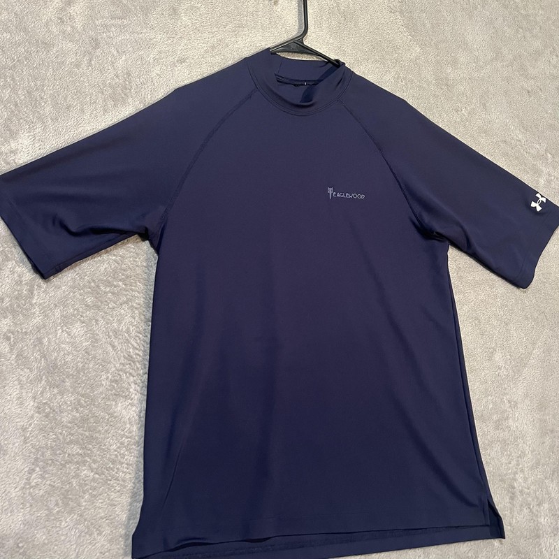 Under Armour Mock Neck Shirt Mens Medium Blue Short Sleeve Eaglewood Golf Top gallery