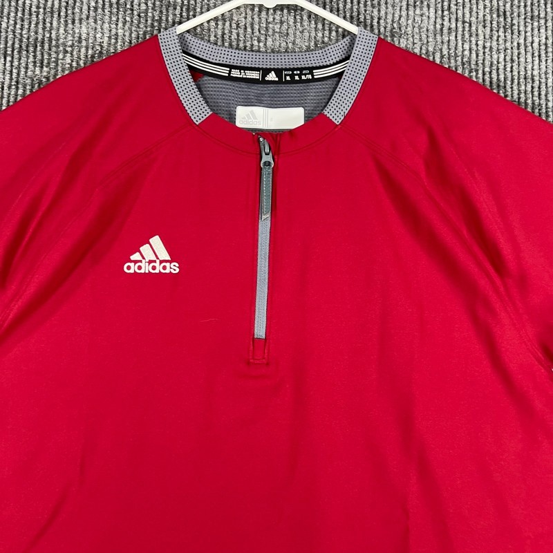 Adidas Pullover Jacket Shirt Mens XL Extra Large Red Maroon Short Sleeve 1/4 Zip gallery