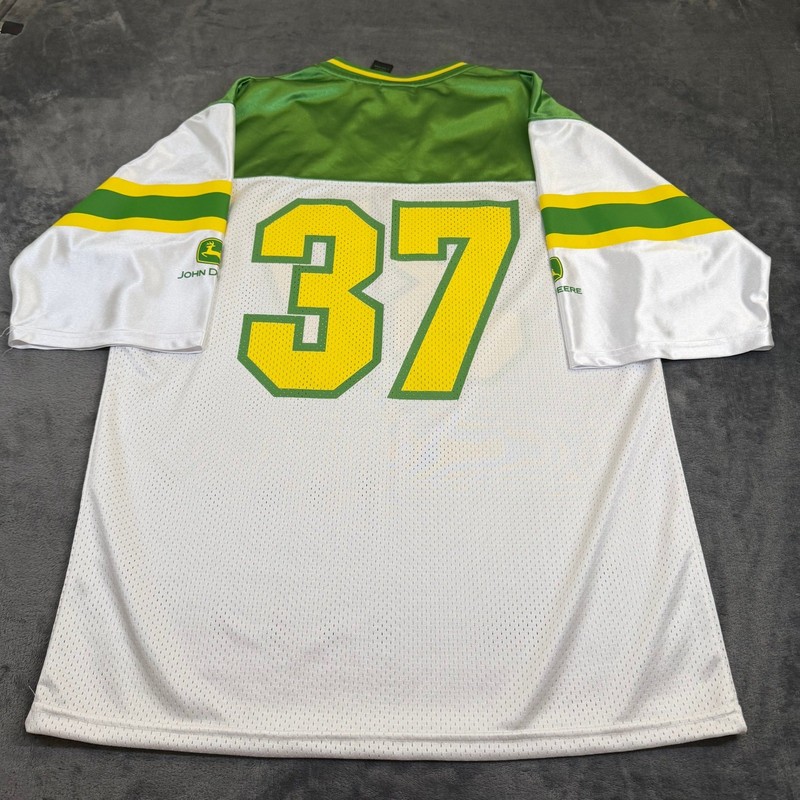 John Deere Mesh Jersey Mens Medium White Green Yellow Number 37 Graphic gallery