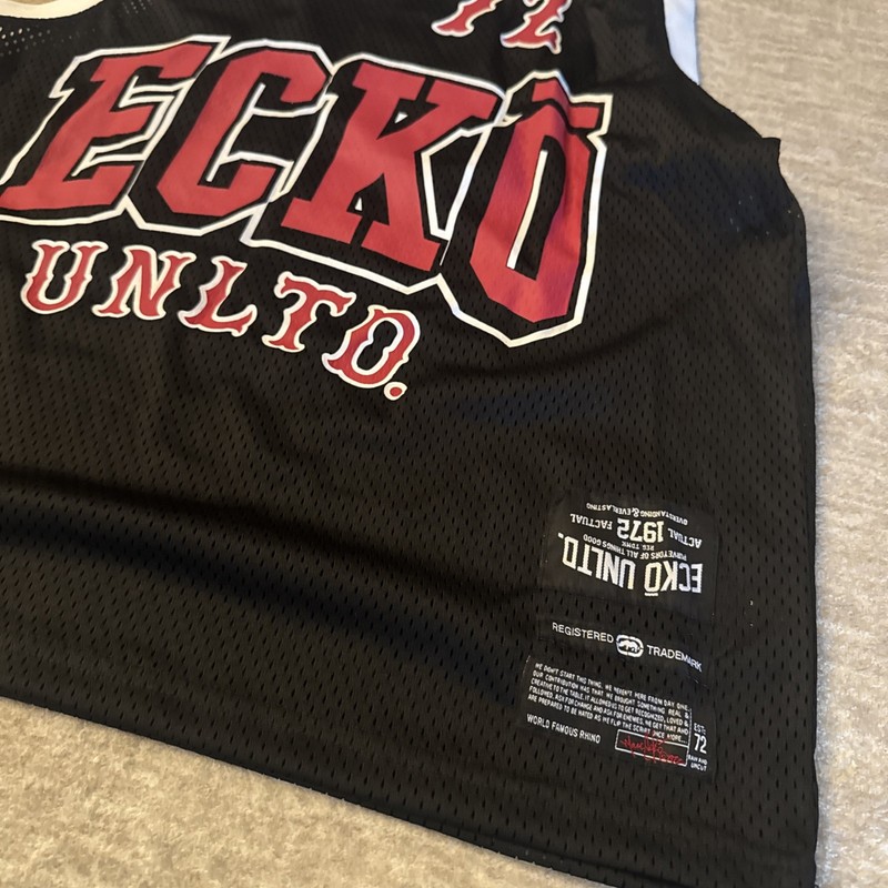 Ecko Unltd. Men's Black Mesh Hooded Long Sleeve Graphic Jersey Tee Size S, 0736 gallery