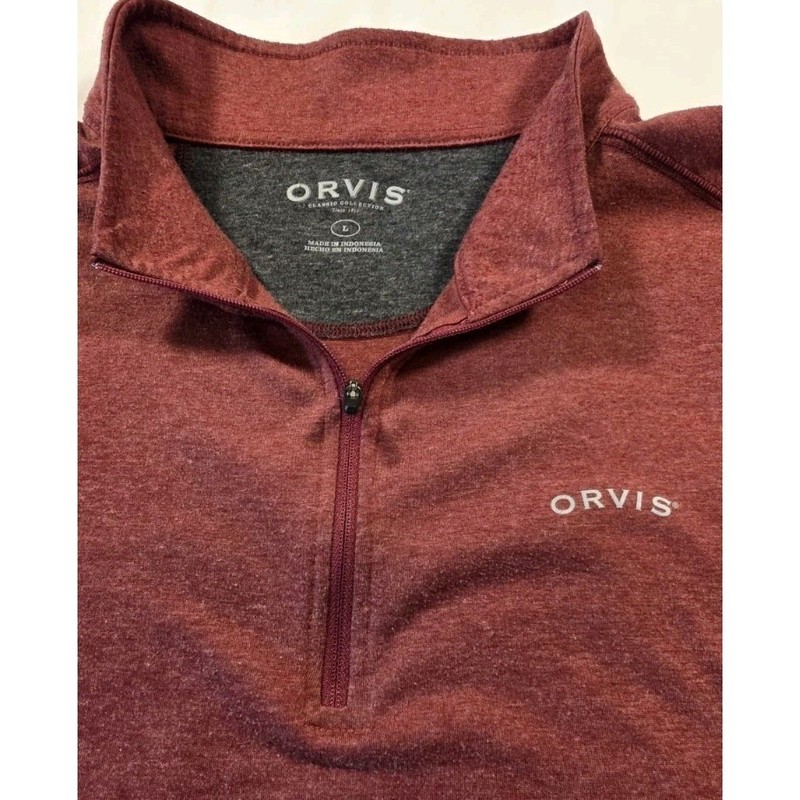 Orvis 1/4 Zip Pullover Base Layer Men's Large Maroon Soft Lightweight Wicking gallery