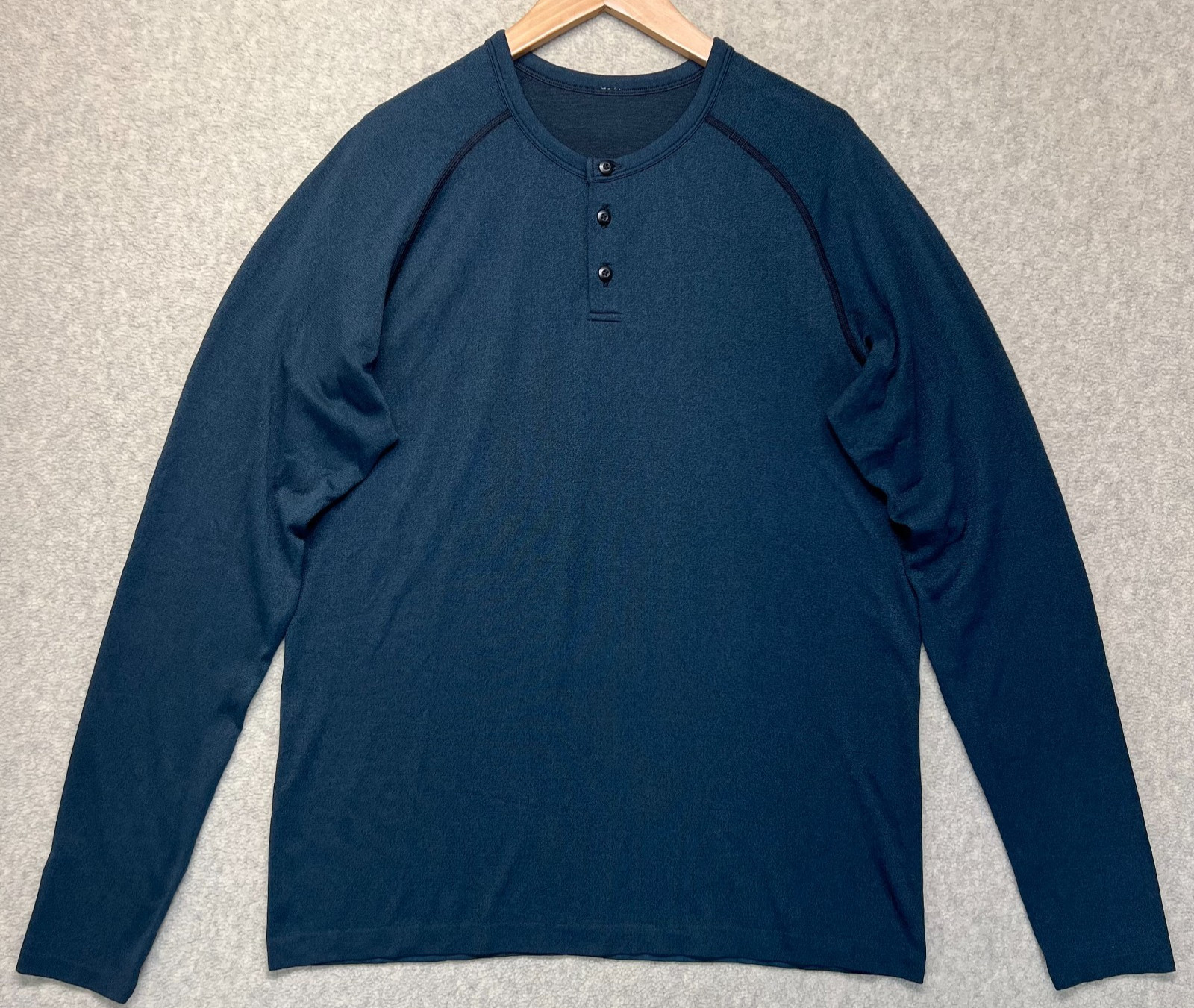 Lululemon Mens Metal Vent Tech Henley Tee Teal Blue Long Sleeve Performance L gallery