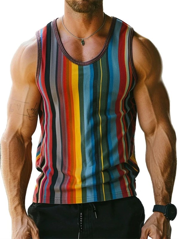 Fashion Simple Stripe 3D Print Tank Tops Men Streetwear Vest Oversized Sle gallery