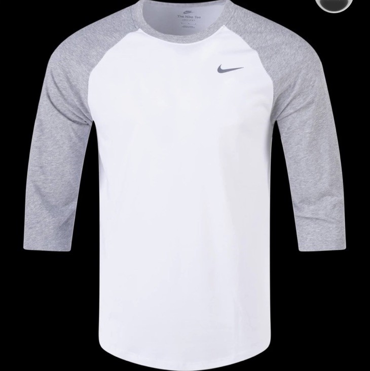 NEW! Size Small Nike Dri Fit Baseball Shirt Mens White Grey Raglan 3/4 Sleeve gallery