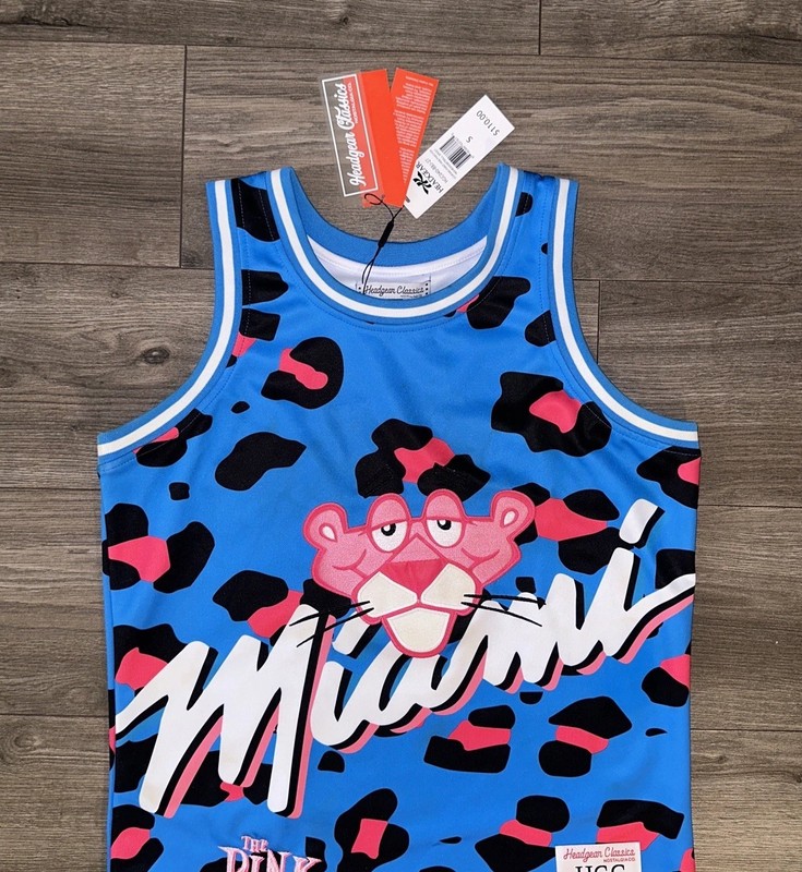 Headgear Classics Leopard Print Pink Panther Miami Basketball Jersey Mens Small gallery