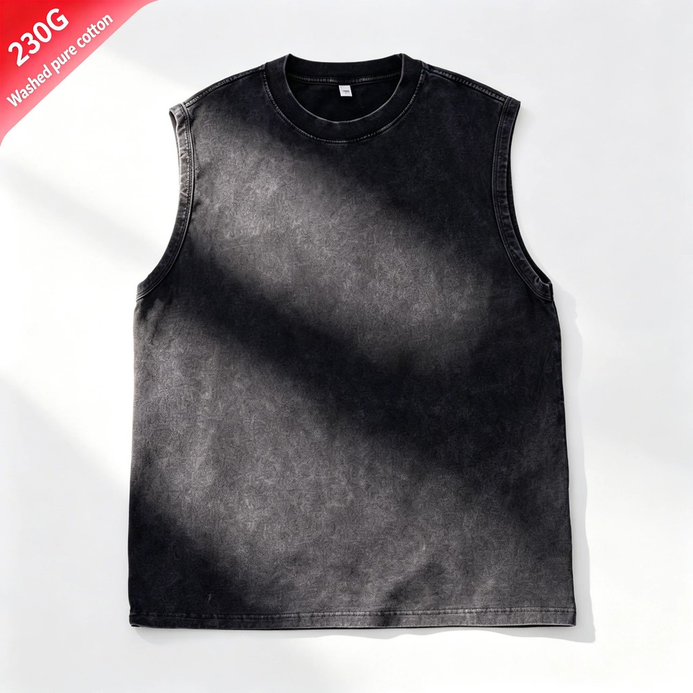 100% cotton men's summer sleeveless top Vintage Washed Crew Neck Tank Top Casual