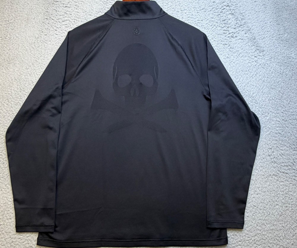 G/Fore 1/4 Zip Pullover Mens M Black Skull Bones Golf Performance Stretch Active