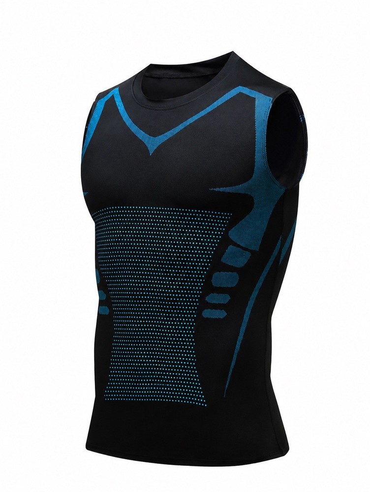 Men's Compression Tank Top M Black/Blue Graphic Print Breathable Stretch Gym