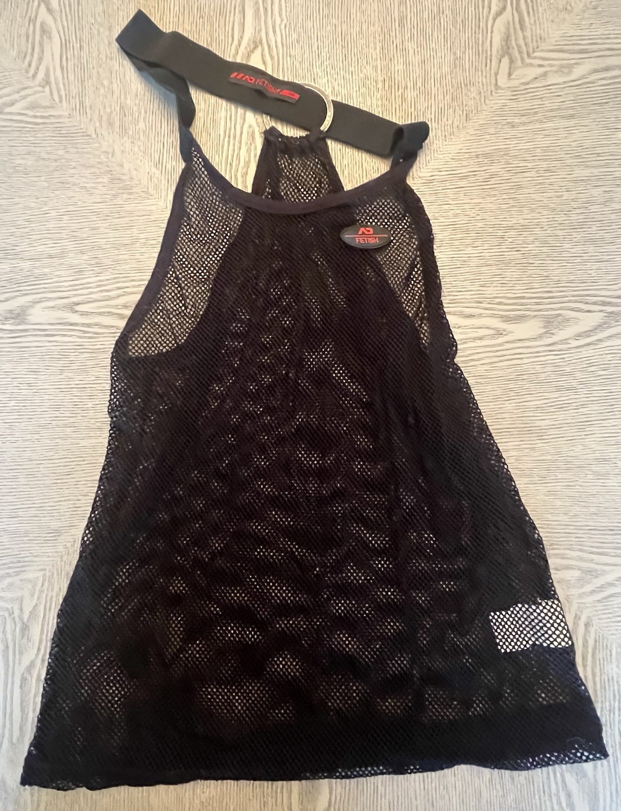 RARE ADDICTED Men's Black Fetish Mesh Tank Top Sz. Vintage Bold w Metal Ring gallery