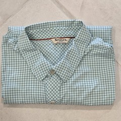 Simms Shirt Mens 2XL Green Blue Check Long Sleeve Button Up Fish Nylon Stretch