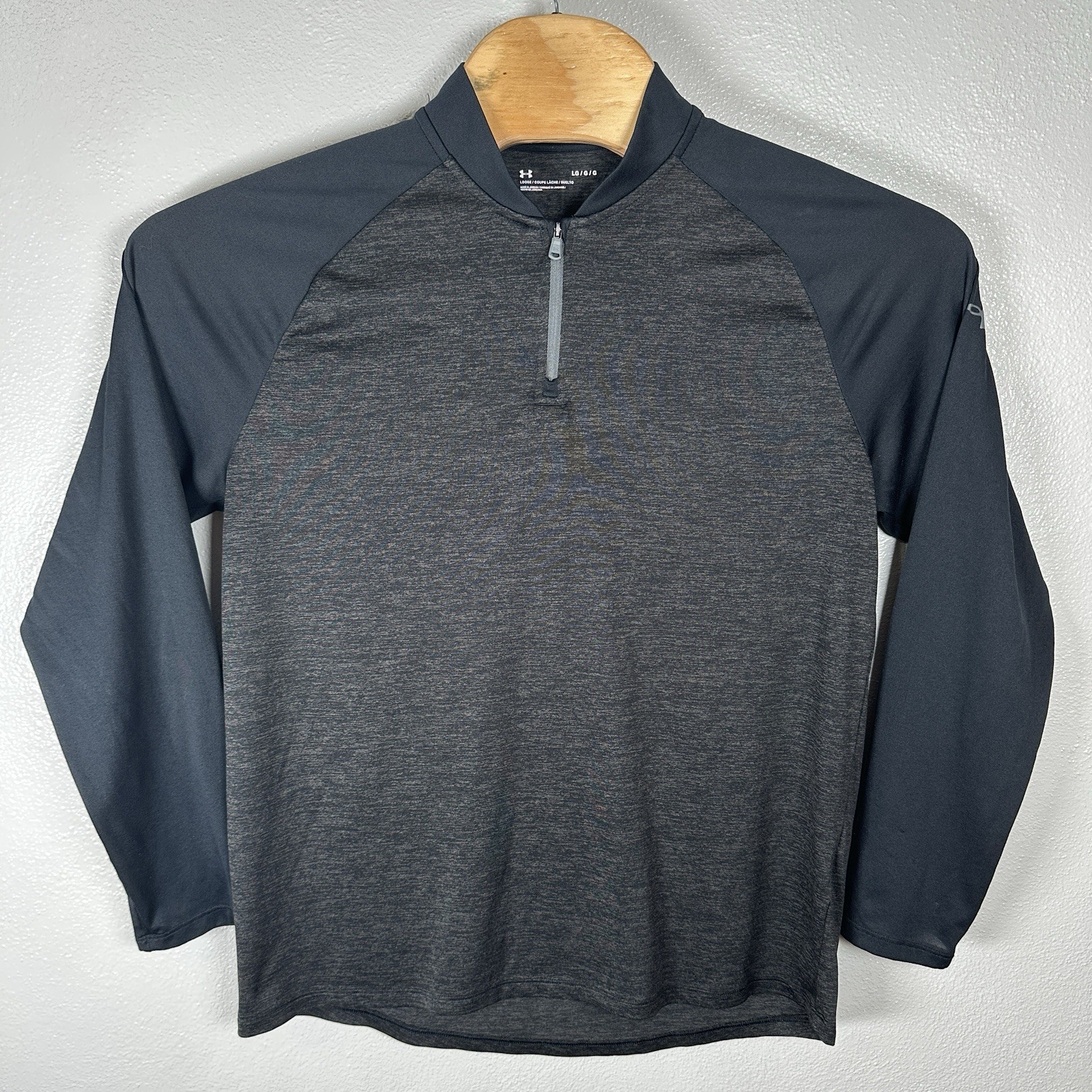 Under Armour UA Tech 1/4 Zip Shirt Mens Size Large Band Collar Loose Black Gray gallery