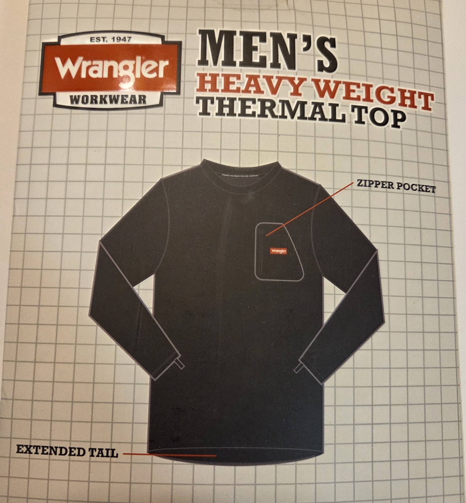 Wrangler Workwear Heavyweight Thermal Top Size L Navy Blue Zip Pocket NEW in BOX gallery