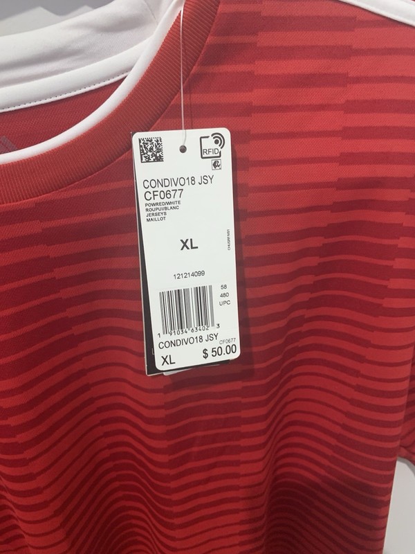 adidas Condivo18 JSY Condivo Men's XL Red/White Striped Jersey Tee CF0677 gallery