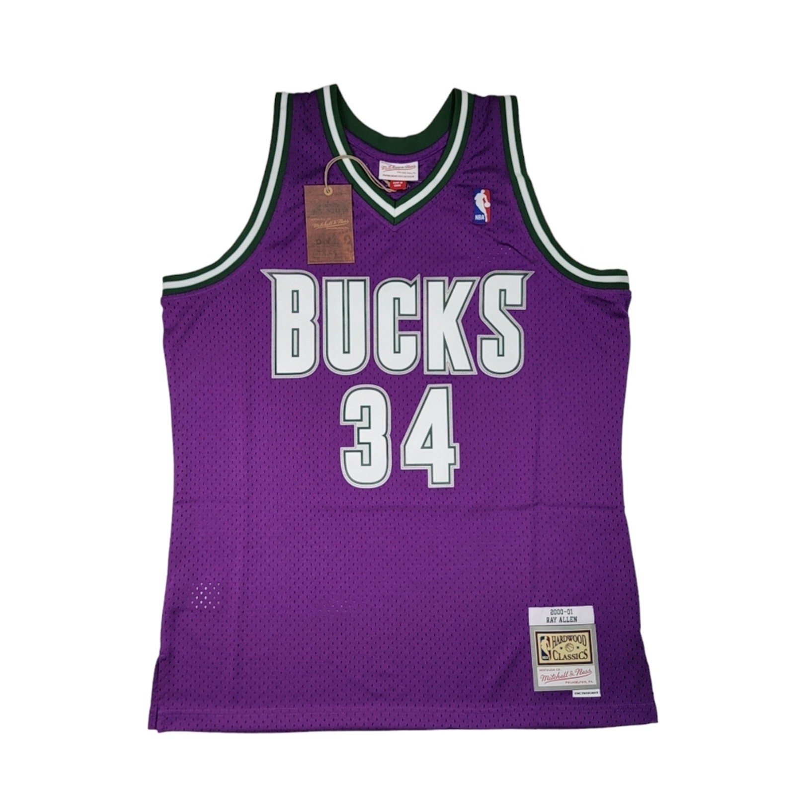 MSRP $135, Mitchell & Ness 2000-01 Milwaukee Bucks Ray Allen #34 Purple Hardwood gallery