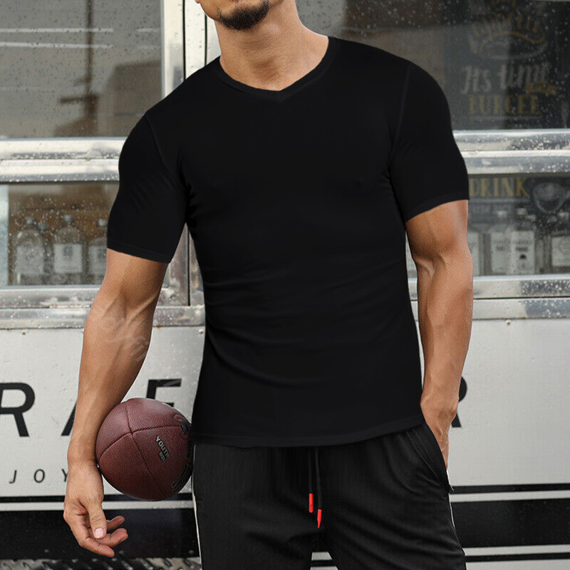 Men's Compression Shirts Short Sleeve Sports Plain T-Shirt Quick Dry Fitness Gym gallery