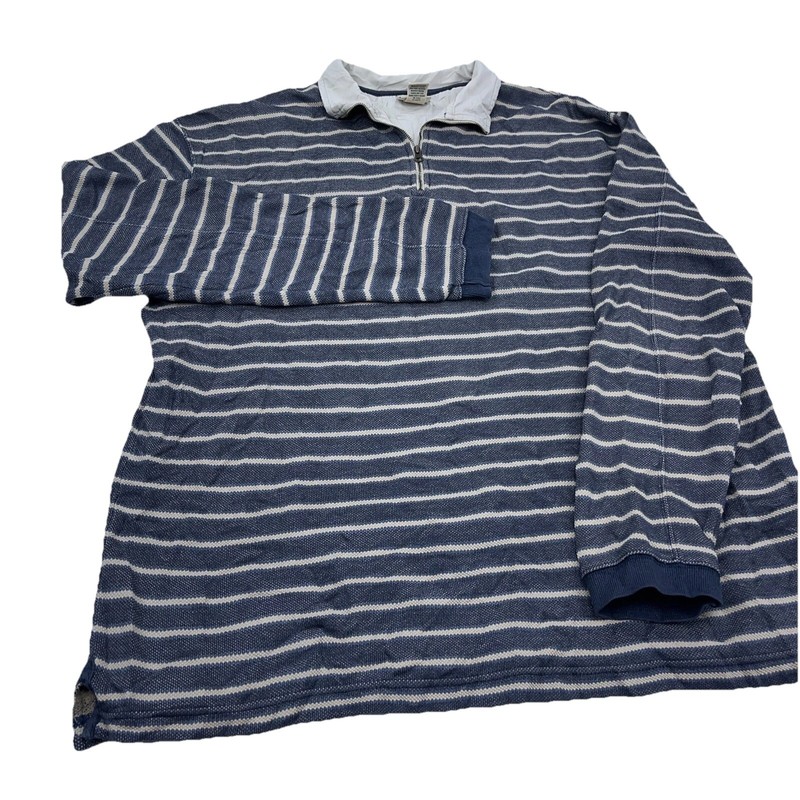 LL Bean Sweater Men XL Tall Blue White Pullover Quarter Zip Striped Mesh Knit gallery