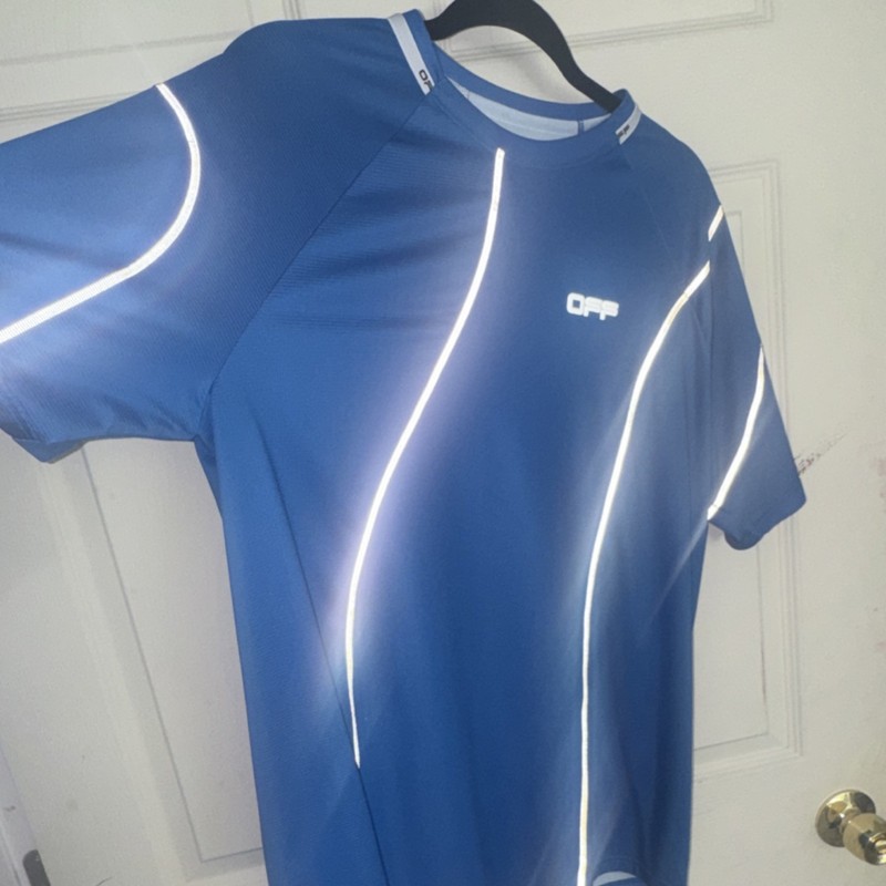 Off-White OFF ACTIVE Men's Blue Reflective Lightweight T-Shirt L Pullover gallery