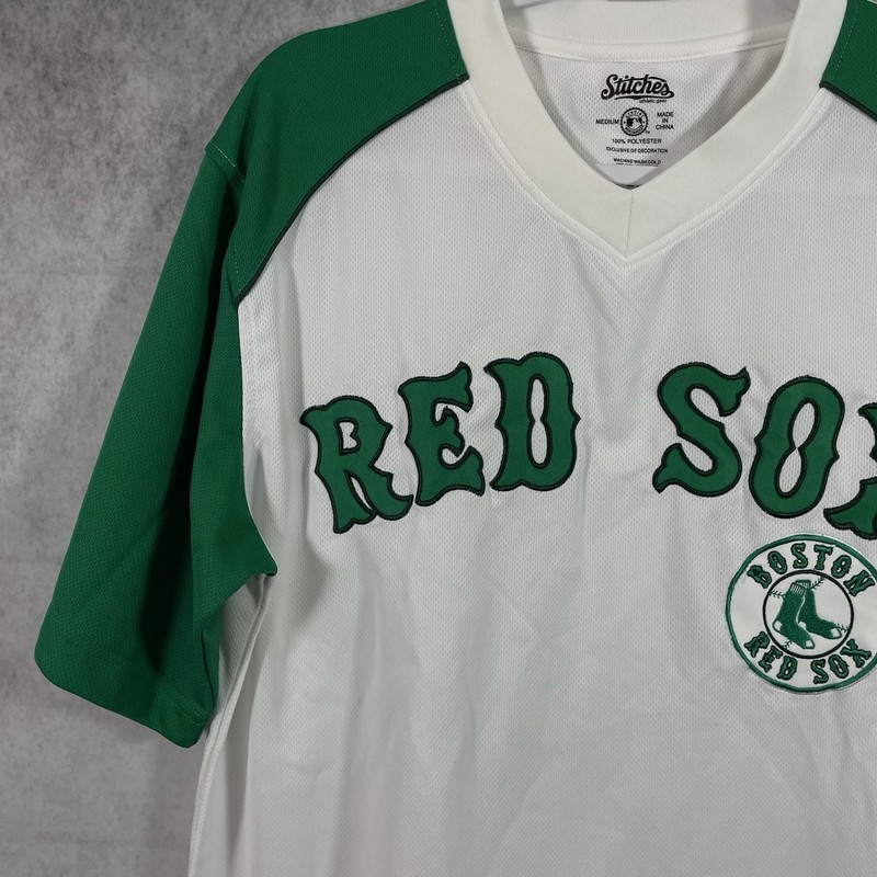 Stitches Athletic Gear Mens Red Sox Shirt Size M White Green Short Sleeves. gallery