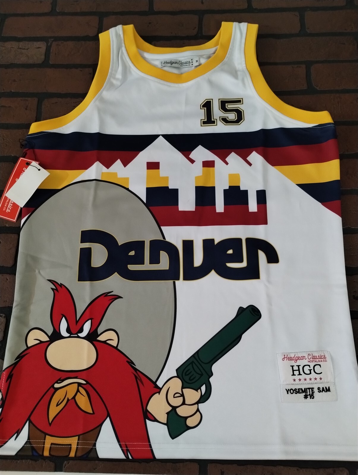 YOSEMITE SAM / DENVER White Headgear Classics Basketball Jersey ~Never Worn~ M gallery