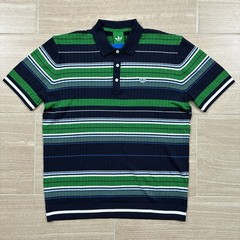Men’s Size Large adidas Originals Knit Polo Blue Green Striped Wool JW9861 NWT