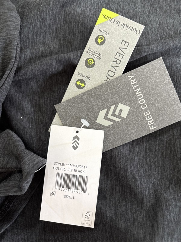 NWT Men’s Free Country Sueded micro-tech Charcoal Black Long Sleeve Tee Large gallery