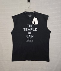 NIKE Shirt Large Mens Black Temple Of Gain Sleeveless Gym Training Tank Crewneck