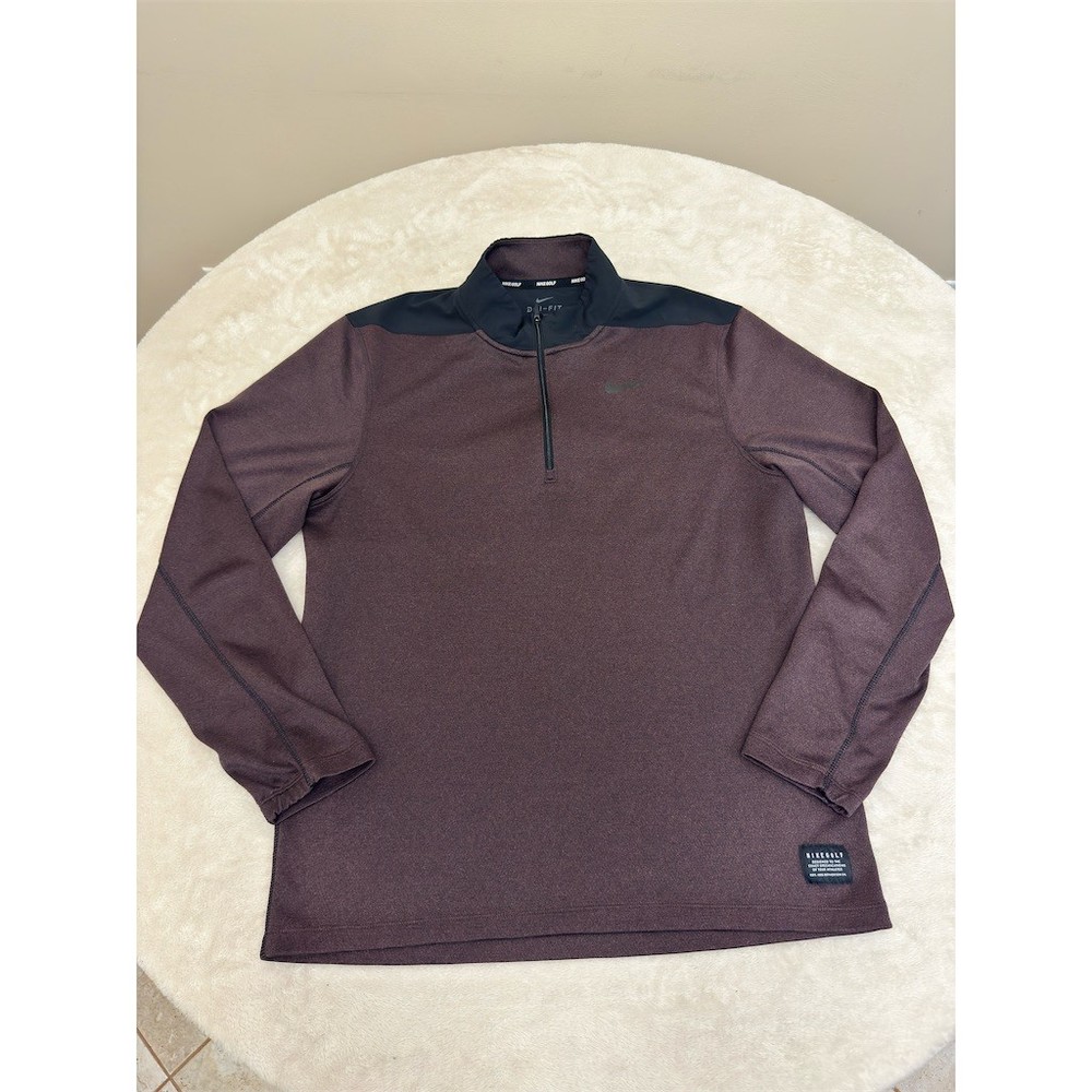 Nike Golf Dri-FIT Pullover Mens Size M 1/4 Zip Mock Neck Burgundy Black