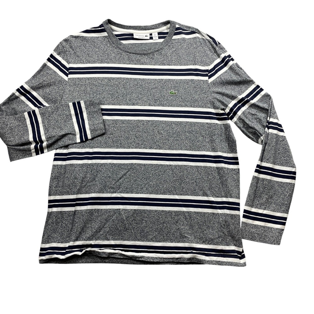Lacoste XL Regular Fit Navy Grey Strip Jersey 100% Cotton