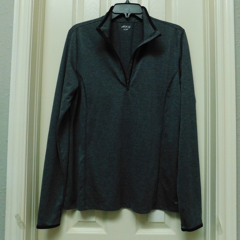 BCG Pullover 1/4 Zip Activewear Charcoal Gray L/S Thumb Holes Jersey Knit Mens L gallery