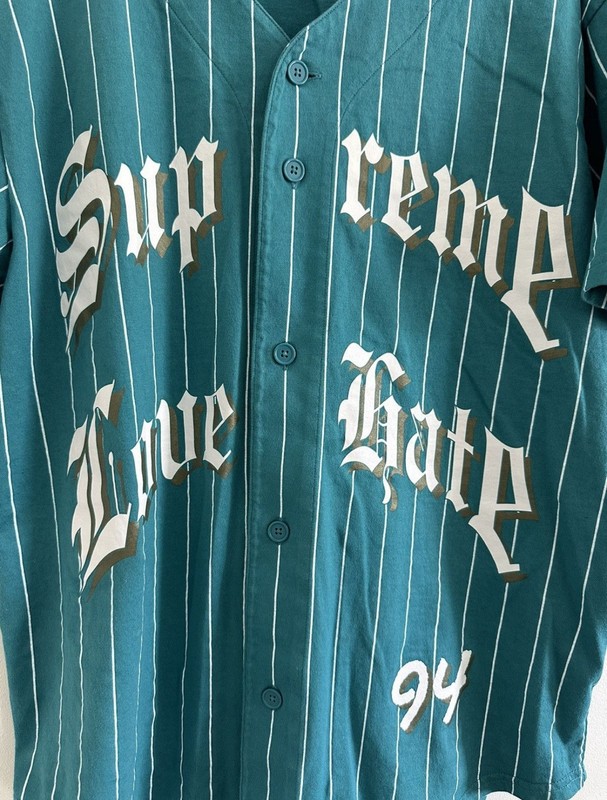 supreme love hate baseball jersey size M Blue Teal gallery