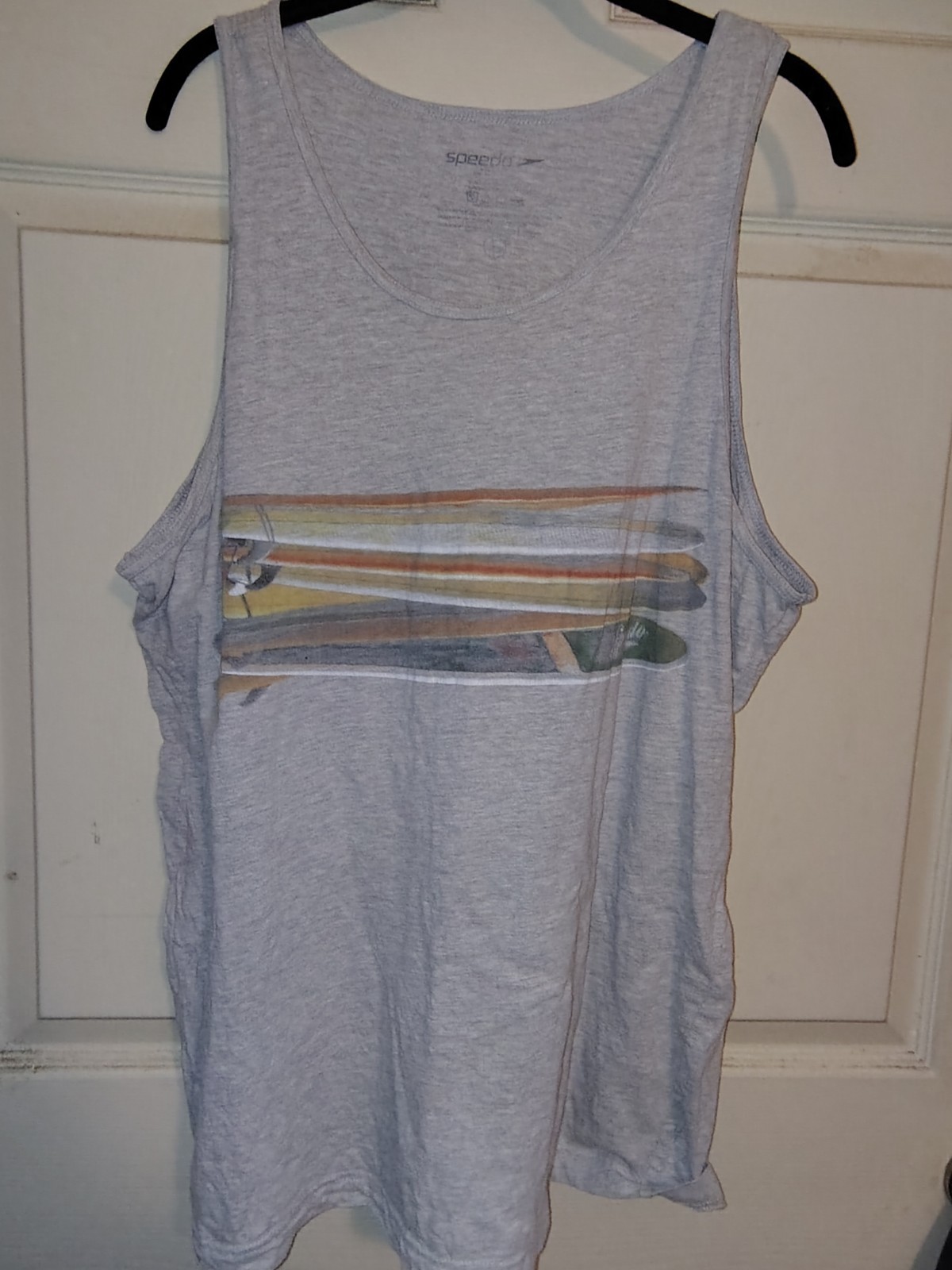 Speedo Men's Size L Gray Tank Top Featuring Surfboard Graphic On Front gallery