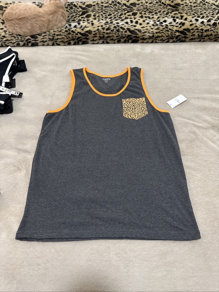 Carbon Rue 21 Men’s Large Tank Top Gray Orange Animal Print Composition Notebook