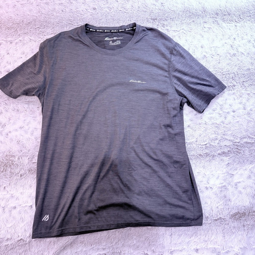 Eddie Bauer FreeDry Men's Gray Logo T-Shirt L Crew Neck Moisture Wicking