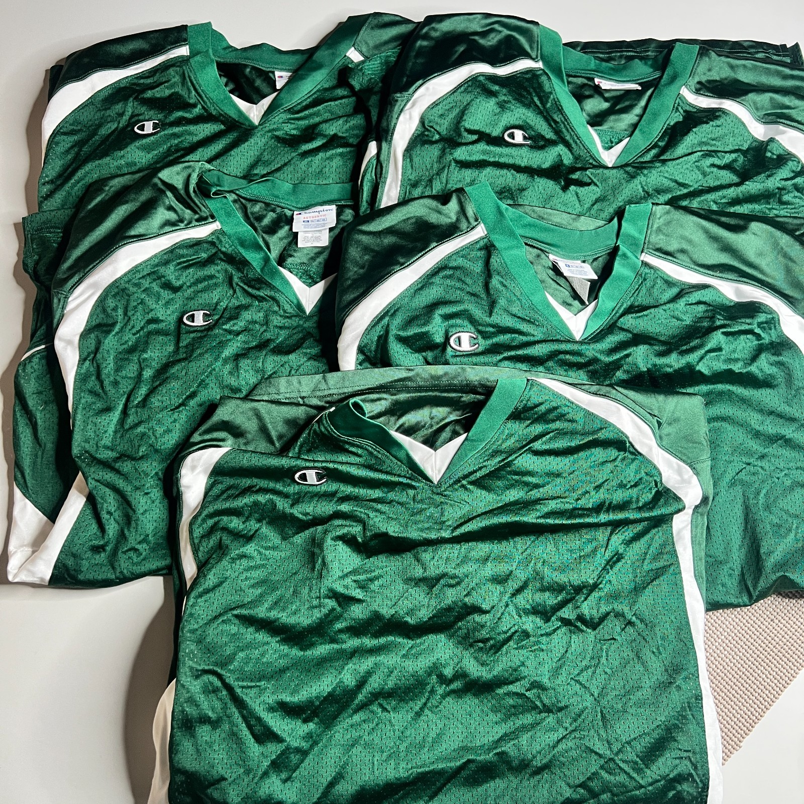 Lot of 5 Vintage Champion Green Mesh Football Game Jerseys XL Made in Costa Rica gallery