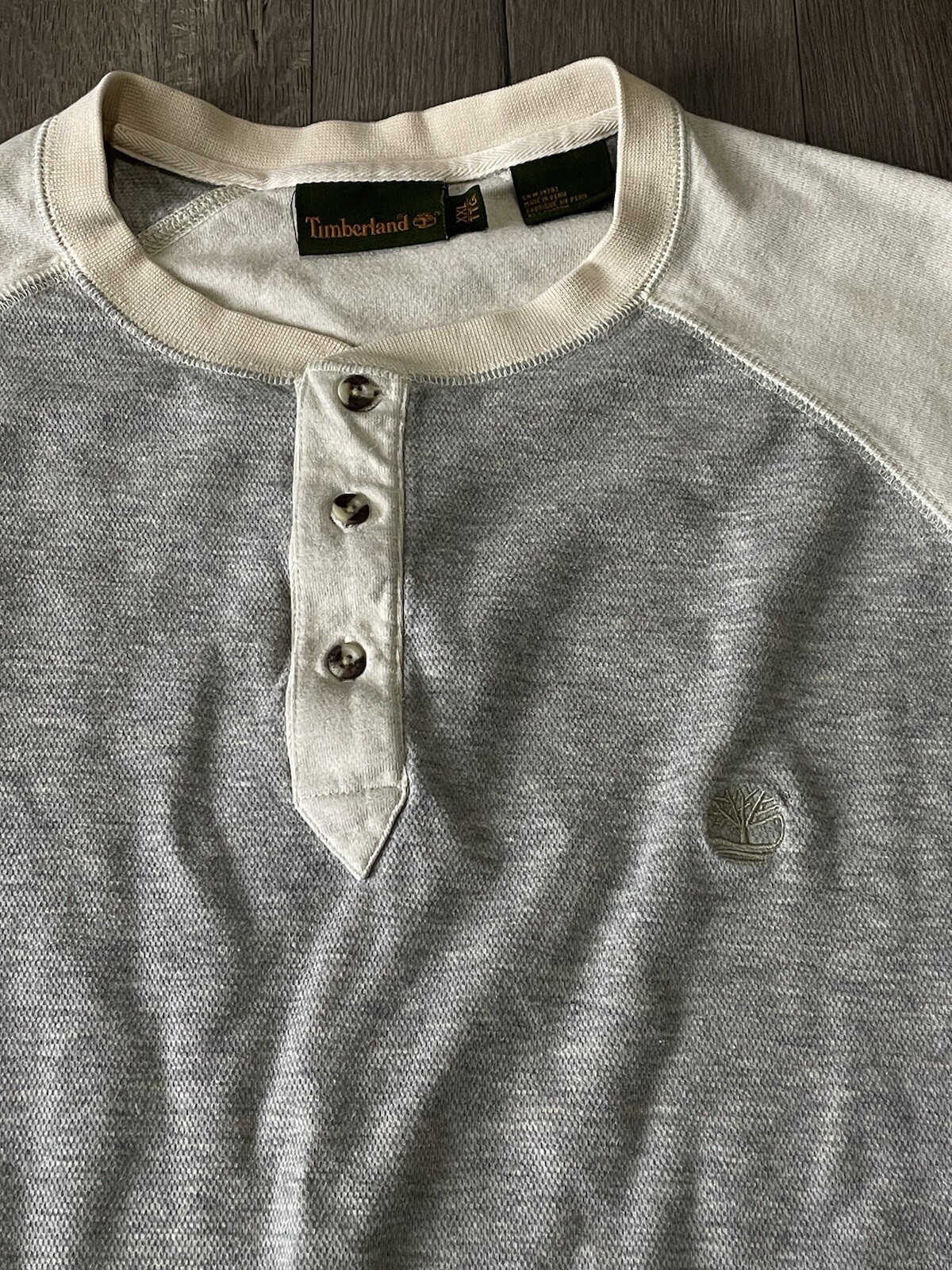 Timberland Thermal Waffle Henley Long sleeve Shirt Men Size XXL Grey/ Off-White gallery