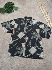 Tommy Bahama Silk Vintage Shirt Mens XL Extra Large Black Button Down Resortwear