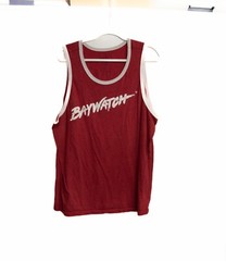 Baywatch Mens Red White Cotton Tank Top Round Neck Sleeveless Pullover 2XL
