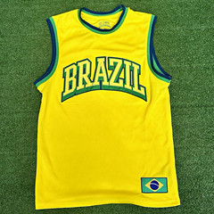 Brazil Men’s Yellow Mesh Jersey Tank Top Breathable Athletic Fit S