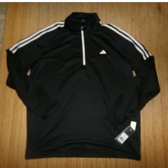 Adidas Mens XL Black 3-Stripe Quarter Zip Pullover Long Sleeve UPF 50 Top NEW